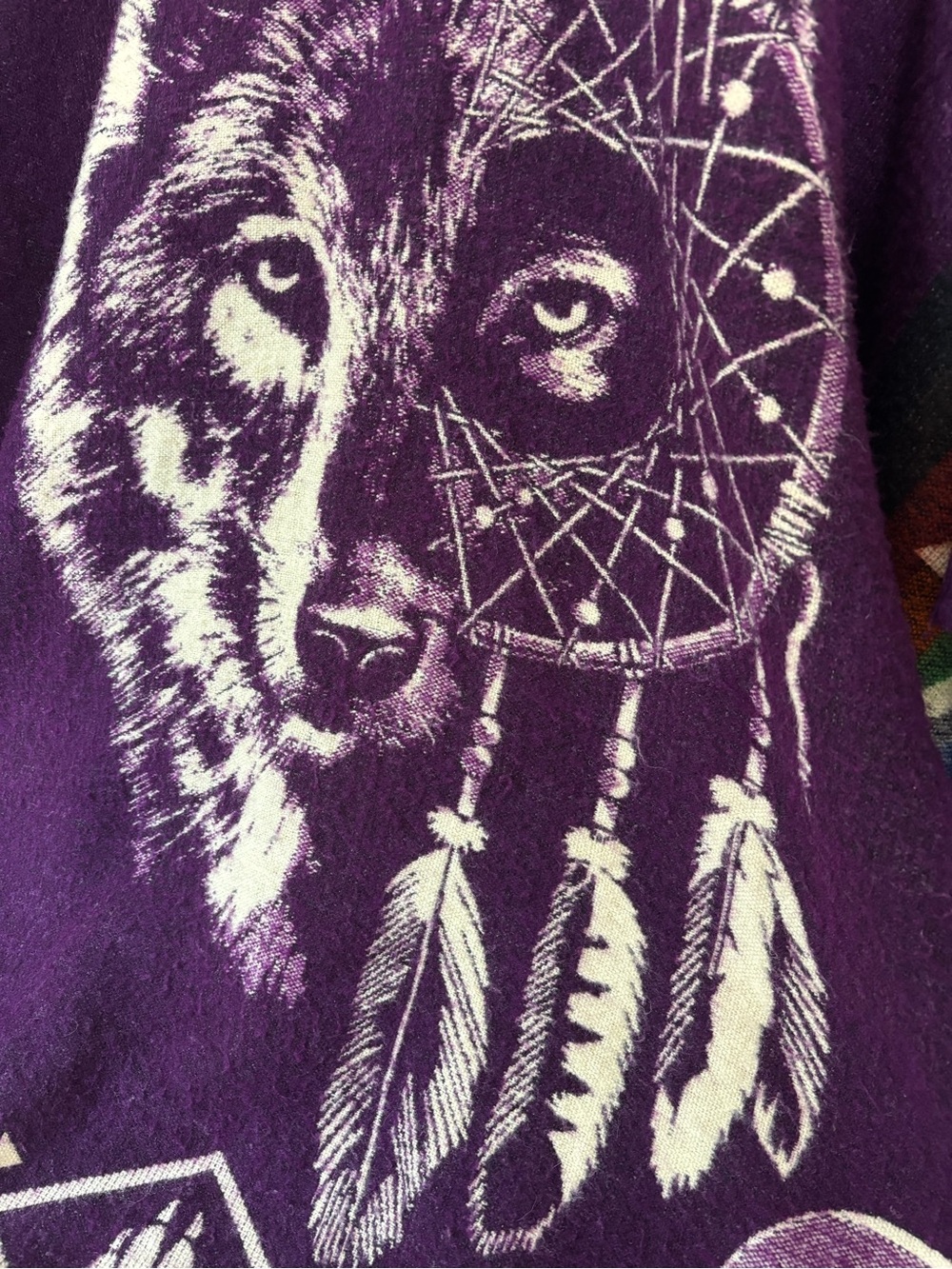 Purple Wolf Dreamcatcher Hooded Poncho Sweater - Picture 3 of 12